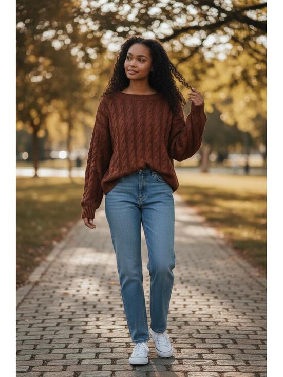 Steve Madden Sweaters - Steve Madden Rust Cable-Knit Pullover Sweater